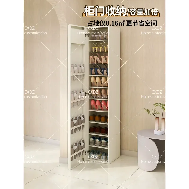 Light Luxury Cream Shoe Cabinet with Mirror and Intelligent Disinfection for Home Entrance Living Room Entryway Porch Storage