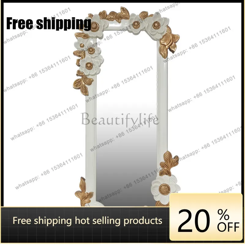 XX. French high-end carved full-length mirror, living room wall hanging porch decorative mirror