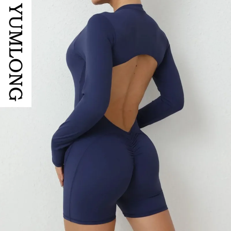 Womens Yoga Fitness Jumpsuits Zip-Up Backless Booty Lift Long Sleeve One Piece Activewear Outdoor Gym Workout Outfit 2025 NEW