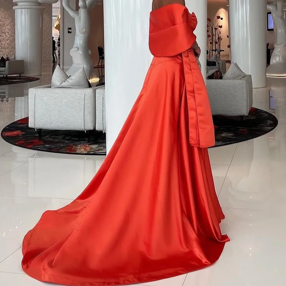 Strapless shawl Satin Floor Length A-Line Evening Dress Panel Train Temperament Photo Color Bespoke Occasion Gowns High Quality