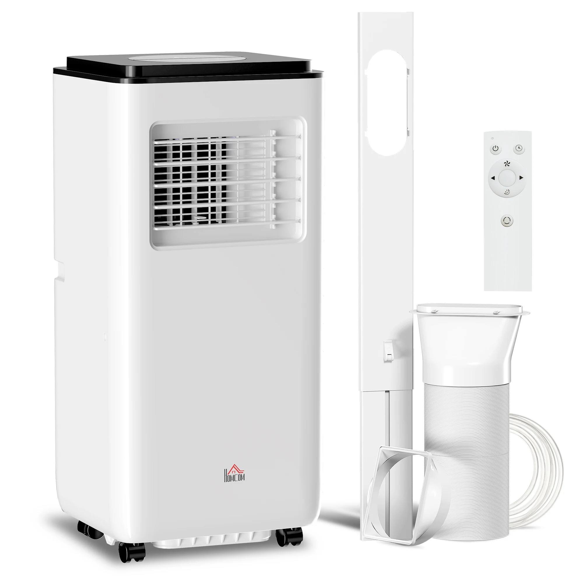 HOMCOM Aire Acondicionado Portátil 5 en 1 10000 BTU 2900W Enfriador Ventilador Deshumidificador 26 L/Día con Pantalla LED Mando a Distancia Temporizador 24h y 2 Velocidades para Habitación 35m² Blanco