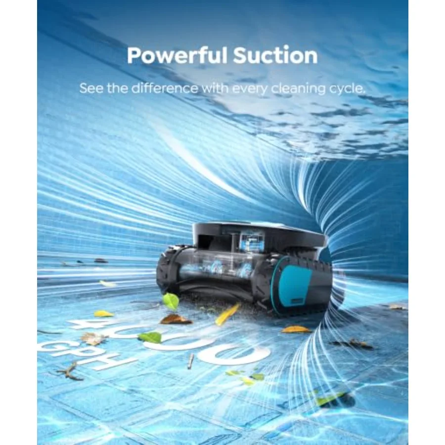 In-Ground Pool Cleaner, Jet Black ABS Plastic, Wall-climbing Smart Route Navigation, 6L Dual-Layer Filter, 240Mins Runtime, Sma