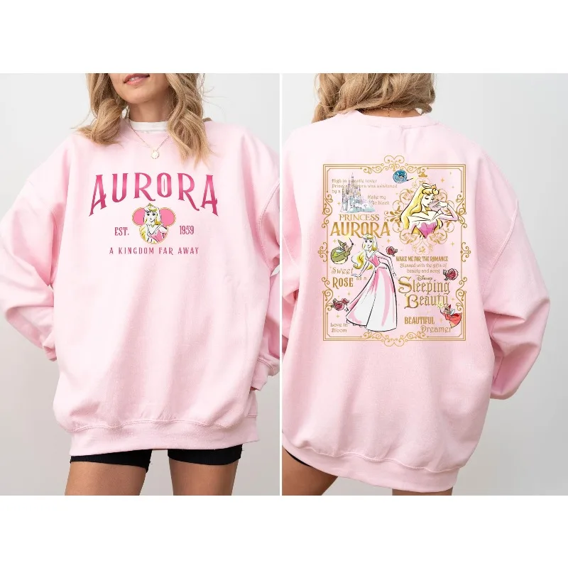 2025 秋冬新作ディズニーレトロオーロラプリンセスパーカー男性と女性向けカジュアルでファッショナブルなストリートウェア
