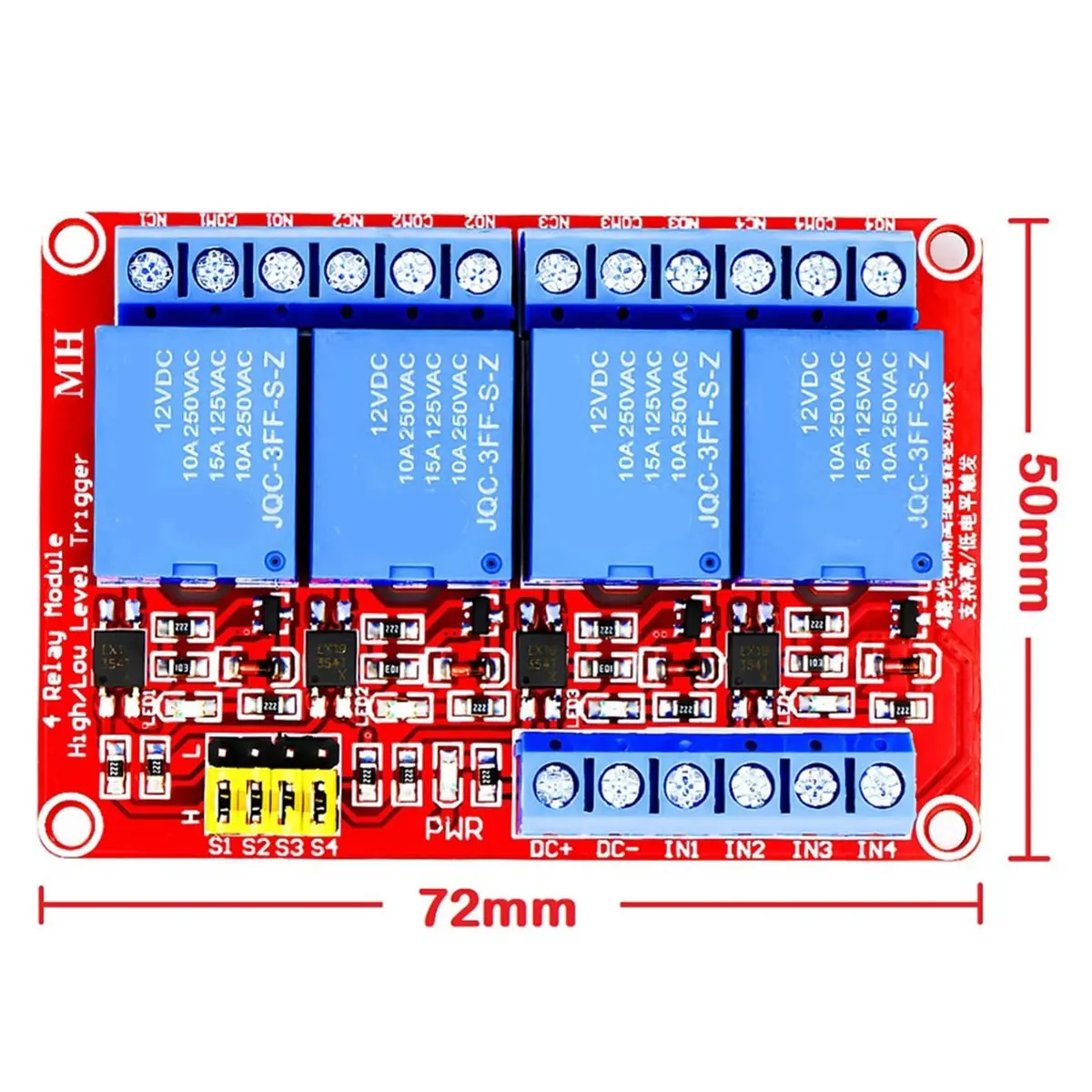 L77A 4 Channel Relay Module 5V 12V Board Shield with Optocoupler Isolation Support High and Low Level Trigger 12V