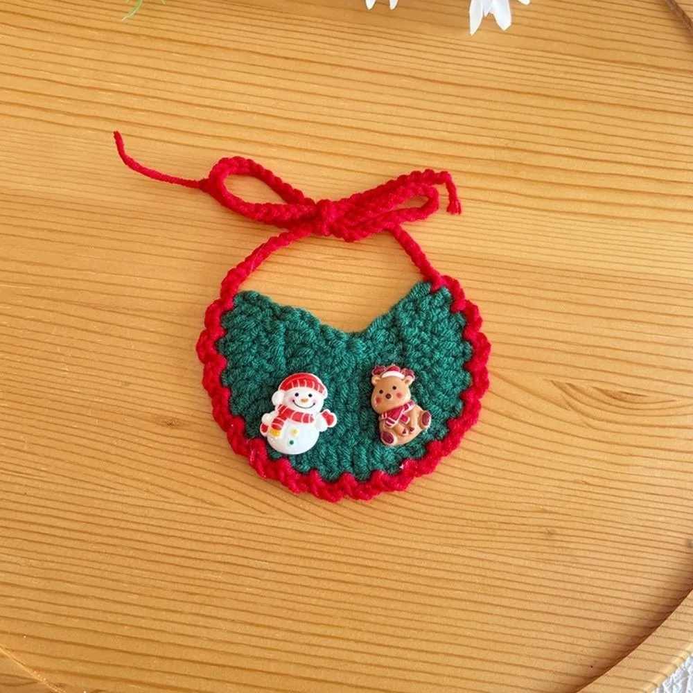 Wavy Edge Christmas Cat Bib Crochet Pattern Skin Friendly Dog Drool Towel Santa Badge Double Stranded .Knit Kitten Bandana
