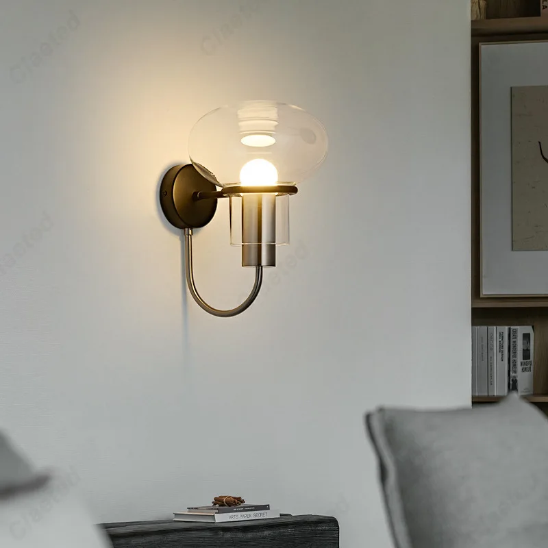 

Modern SimpleLED European-style Glass Lampshade Wall Lamp Full-spectrum Eye-protection Bedroom Bedside Decorative Lighting Lamps