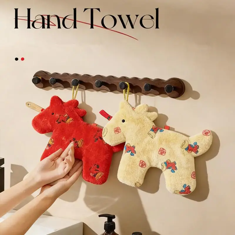 

Year of the Horse Towel Gift, Cute Cartoon Design for Kitchen or Bath, Festive & Absorbent Coral Fleece, Perfect Holiday Accent