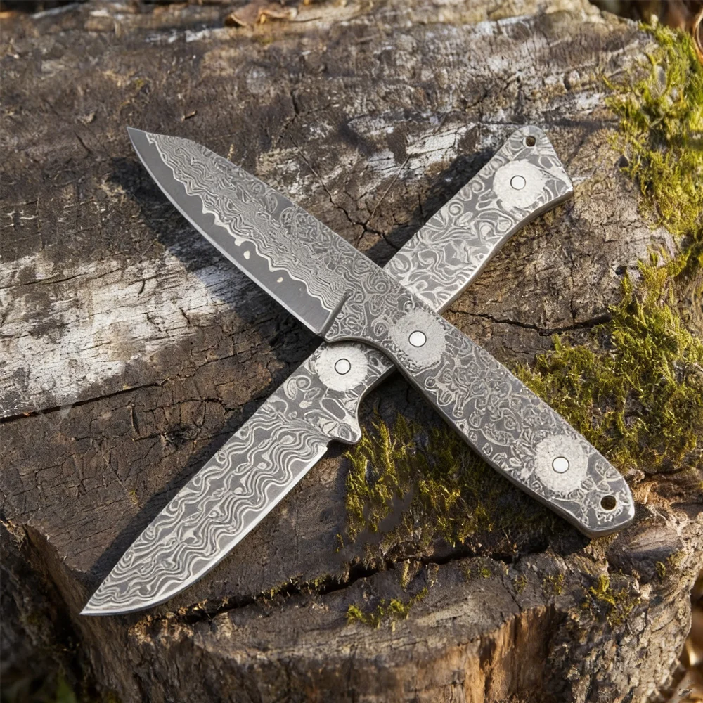 Premium One Piece Fixed Blade Damascus Steel Semi Finished Knife Blank DIY Billets Strip Blanks for Outdoor Camping EDC Tools