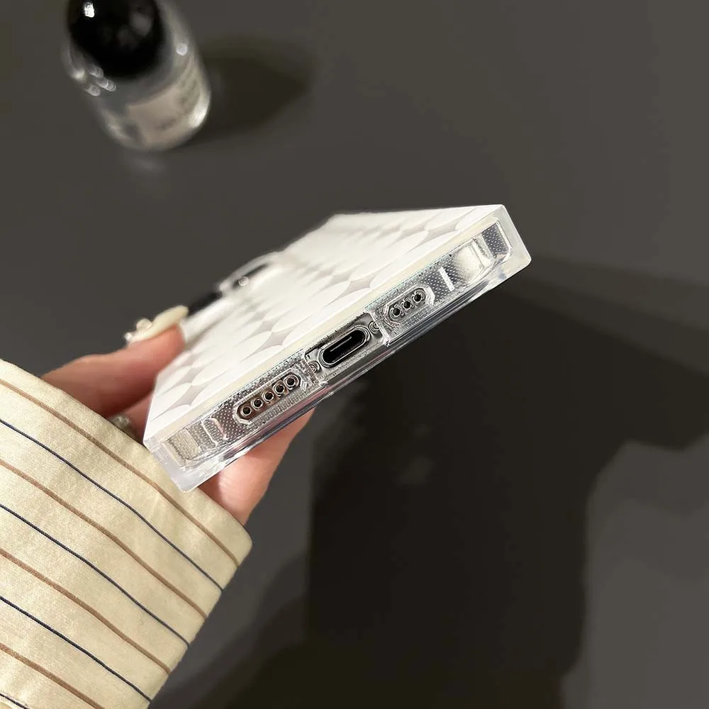 Rectangle Laser Light White Dot imd Pattern Case For iPhone 17 16 15 14 13 Pro Max Thick Shockproof Soft TPU Cover Skin