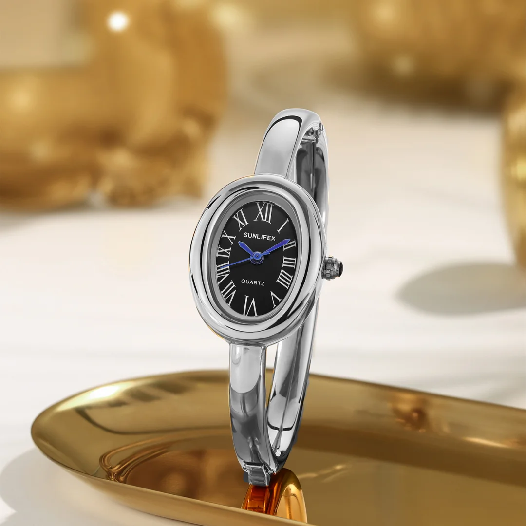 Sunlifex العلامة التجارية الشهيرة سوار المرأة كوارتز ساعة عصرية الذهب الإسورة ساعة اليد السيدات روما ساعة مزدوجة Reloj De Mujer