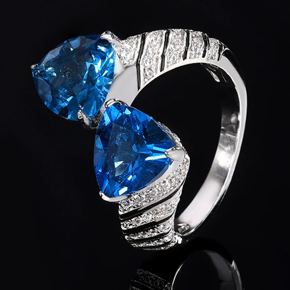 18K Gold Plated Rings With Black Enamel Lab Triangle Sapphire Blue Red Ruby Emerald Green Gemstone CZ-Diamond Jewelry For Women