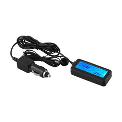 Compact 12V Car LCD Digital Thermometer, Inside & Outside Temperature Gauge Meter, Black Shell, Clear LCD Display