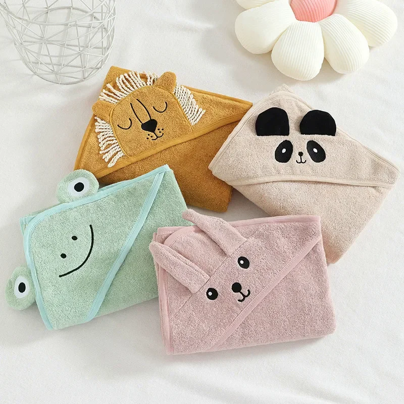 Baby Ins Cotton Bath Towel Children Hooded Towel Cute Cartoon Baby Bathrobe Thickened Absorbent Infant Swaddle Blanket