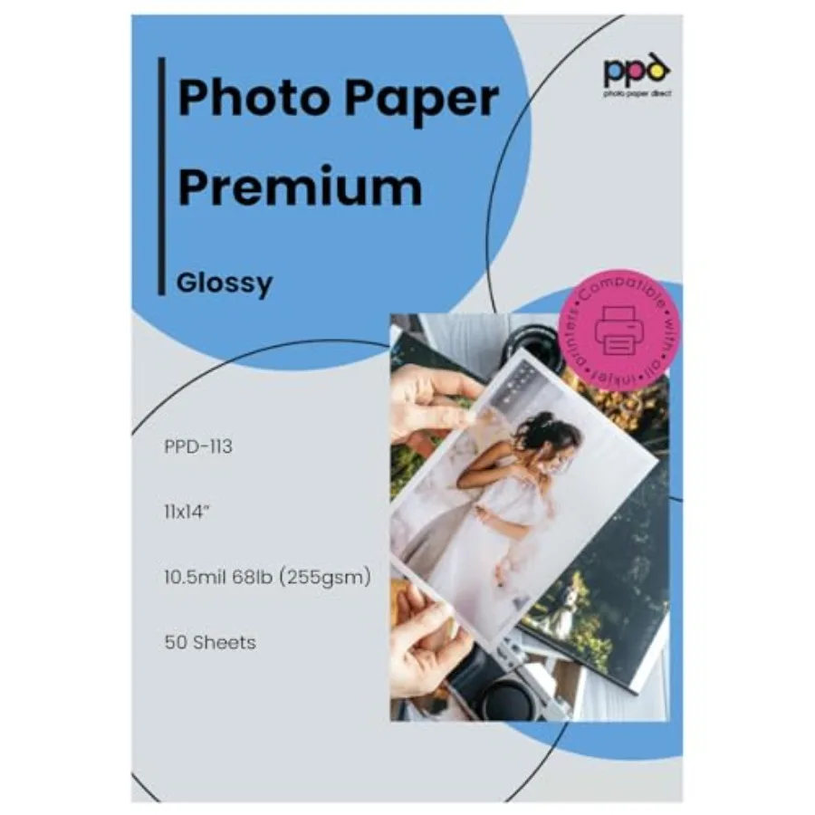 

50 листов глянцевой фотобумаги для струйной печати Super Premium, 11x14, 68 фунтов, 255 г/м², 10,5 мил, микропористая, профессиональная, для фотографов, Instan