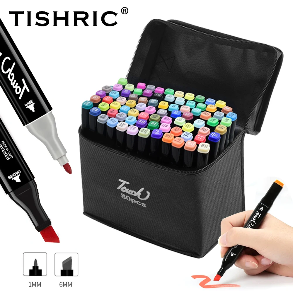 TISHRIC 24-80 Colors Double-ended Oily Marker Pen Brush Set Artistic Marker Sketching Markers For Manga Drawing Arts Supplies