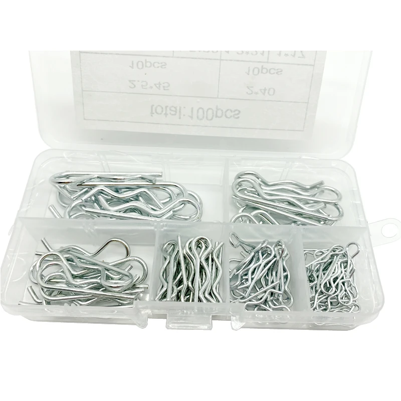 100 PCS Heavy Duty Carbon Steel Zinc Plated R Hitch Pin Tractor Clip Cotter Pin For Car Mechanics Garages Workshops