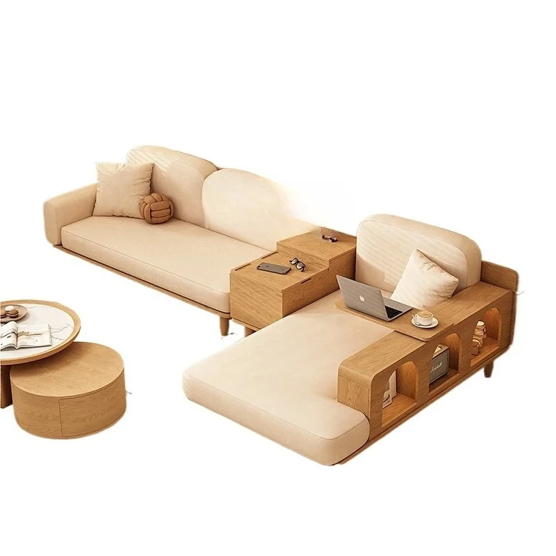 ZK Log Style Sofa Small Apartment Living Room Modern Minimalist Concubine Corner Storage Fabric Sofa Combination