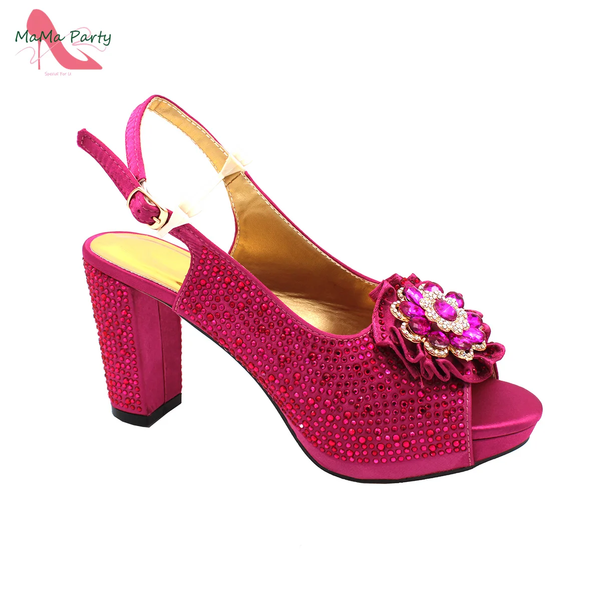 2024 High Quality New Arrivals Italian Design Shoes and Bag Set in Magenta Color Decorate with Rhinestone for Wedding