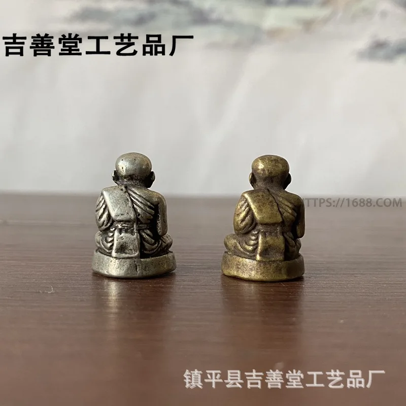 Brass Arhat , - three-dimensional pocket , vintage small copper Buddha, Tibetan-style figure ornament