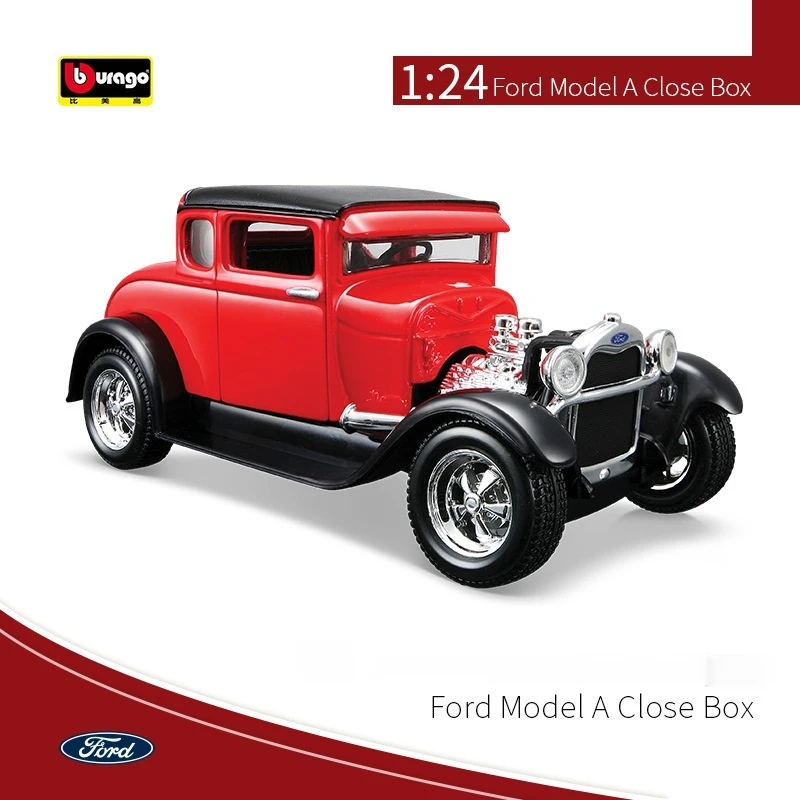 Bragago-Alloy Ford Model Collection, carro vintage, entusiasta do carro profissional, ornamento estático, presente do brinquedo, vermelho, amarelo, 1:24, 1929