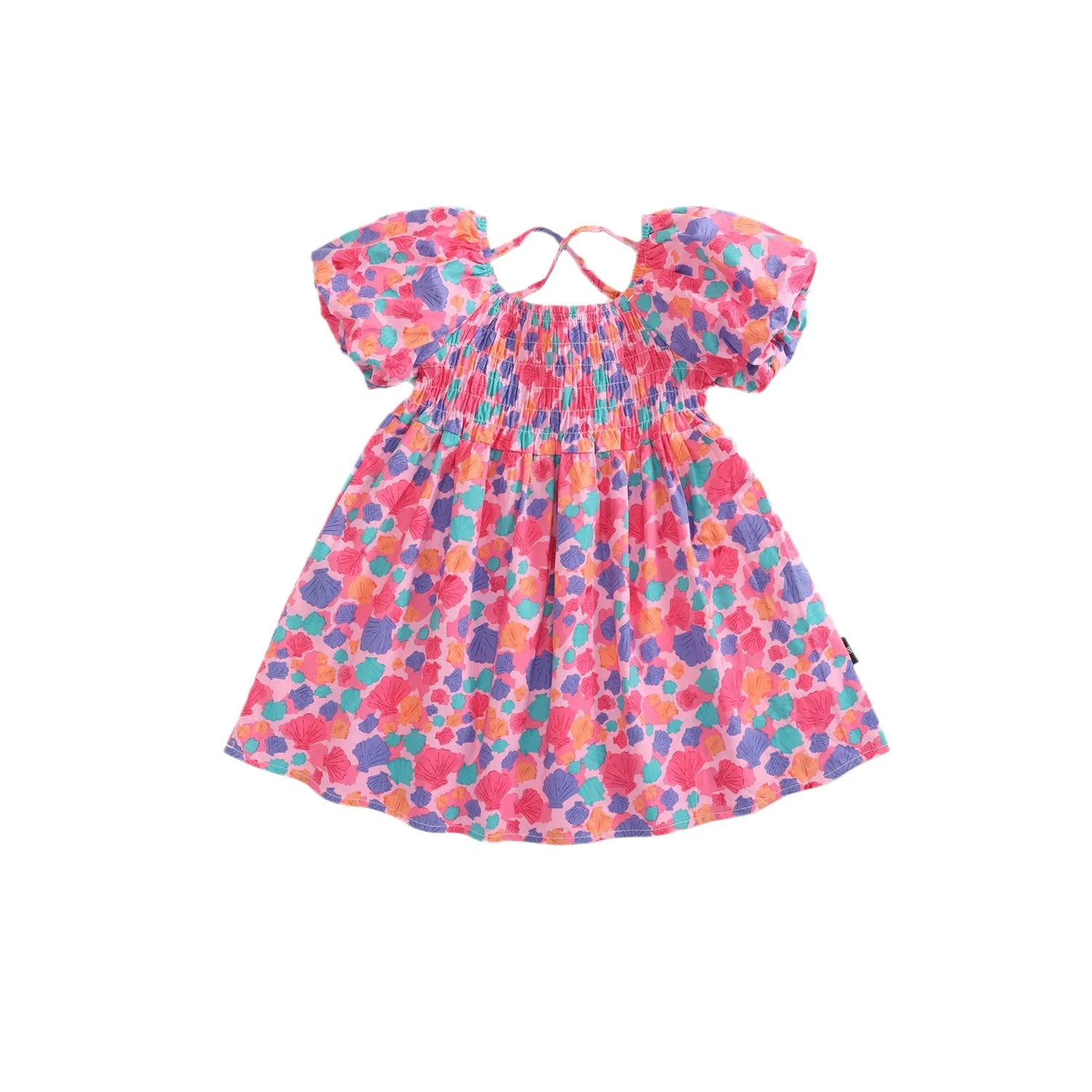 Summer Girls Dress Baby Kid Floral Short Sleeved Bubble Sleeve Dress Sweet Countryside Cotton Princess Dress Children's Clothing