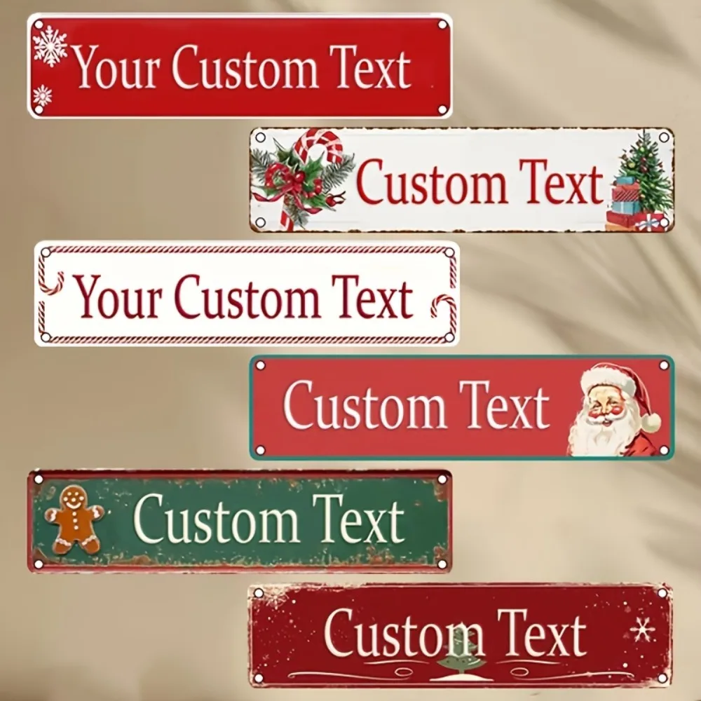 CIFbuy Customizable 2D Flat Santa Aluminum Sign, Custom Text 16x4In Christmas Wall Decor