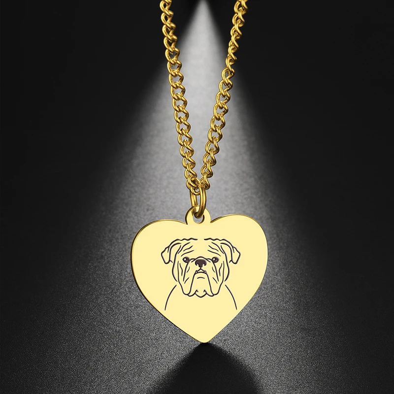 Dreamtimes Cute Pets Dogs Animal Lovely Spotted Dog Heart Pendant Handmade Bulldog Necklace For Women Men Jewelry Accessories