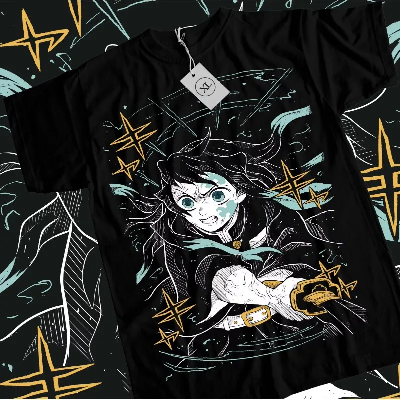 

Трендовая летняя футболка для косплея, нейтральная черно-белая футболка Muichiro Tokito Kimetsu No Yaiba Demon Slayer, черная рубашка в стиле аниме, все размеры