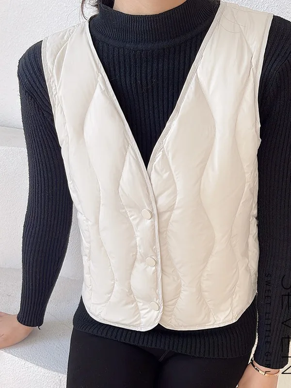 

Women's ort Goose down Vest 2025 Winter Warm Inner Wear Korean Sle Loose Fit 85% down Content No Hat V-Ne Single Button