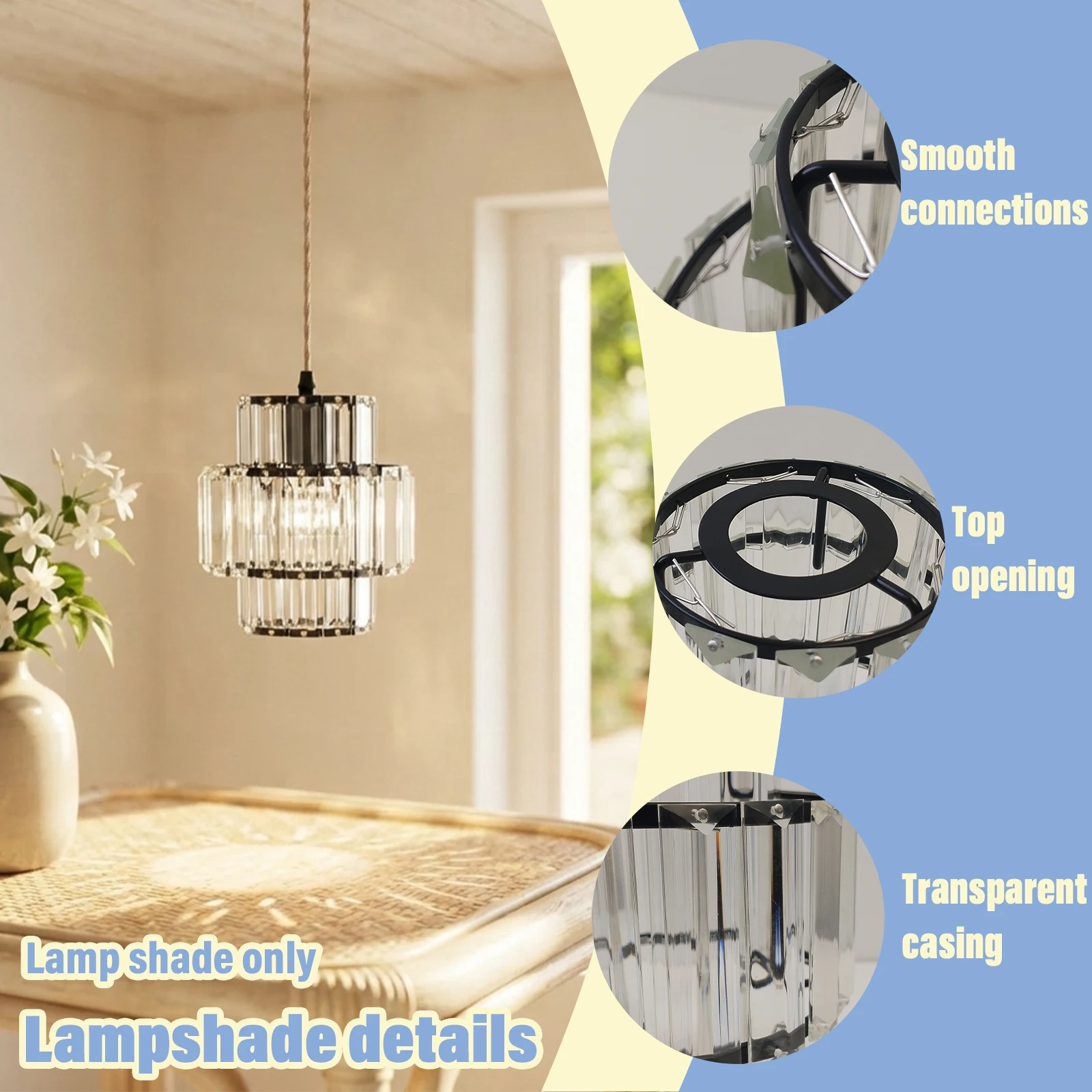 Double Tier Crystal Lampshade Mini Pendant Light Cover DIY Chandelier Shade Bedroom Dining Cafe Home Decor No Bulb Wire
