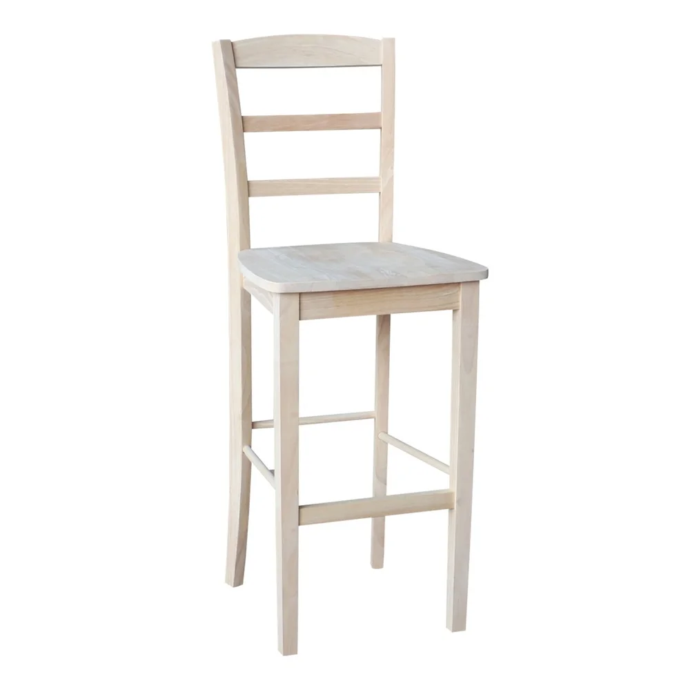 Unfinished Parawood Barheight Stool 30 inch Solid Wood Dining Kitchen Stool Armless Easy Assembly Home Furniture