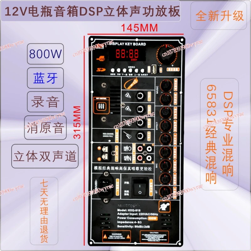 High-power square dance Bluetooth power amplifier board 12V battery supports 4 Euro 8 Euro speaker