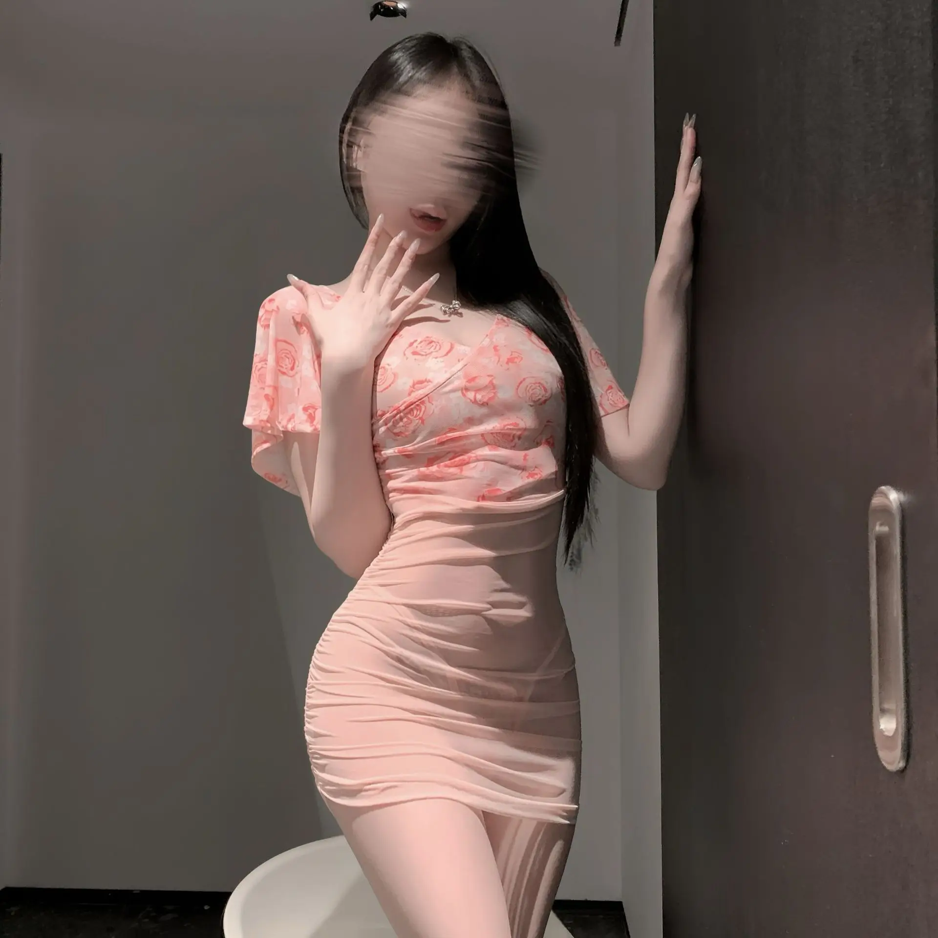 

Sexy Transparent Deep V Floral Rose Dress Backless Deep V Short Sleevess Pure Desire Nightclub Wrap Hip Mini Dress Charming XXX