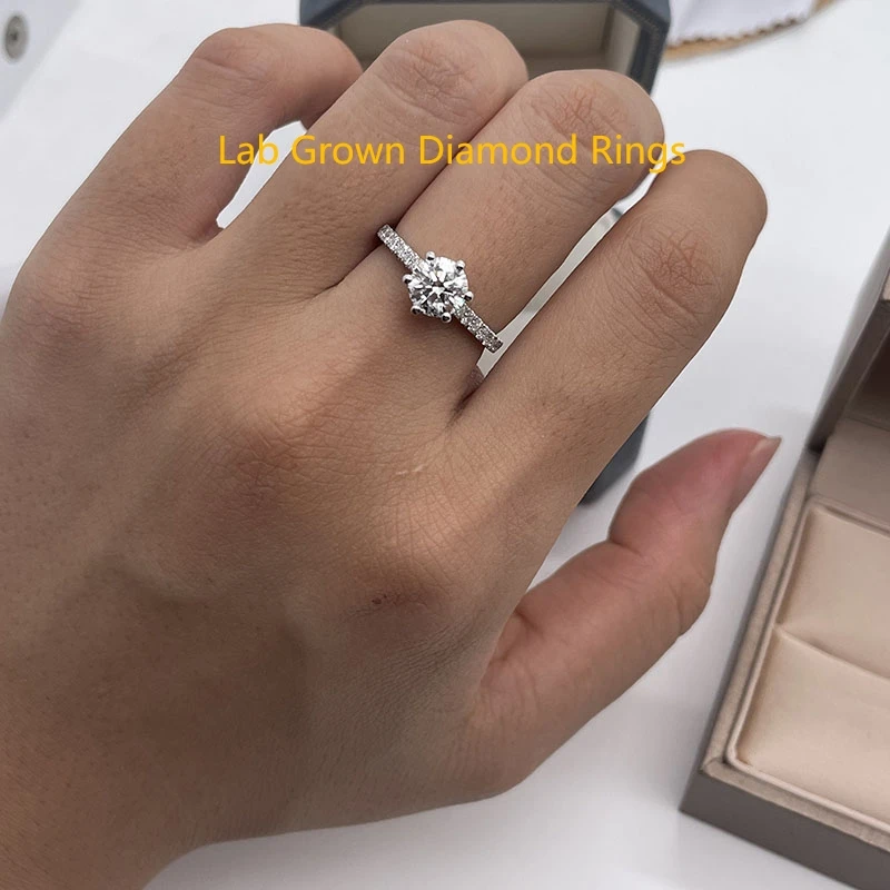 

1 карат круглой огранки VS-VVS DEF выращенный в лаборатории бриллиант CVD HPHT Pave установочное кольцо платиновое 950 кольцо для женщин сертификат IGI