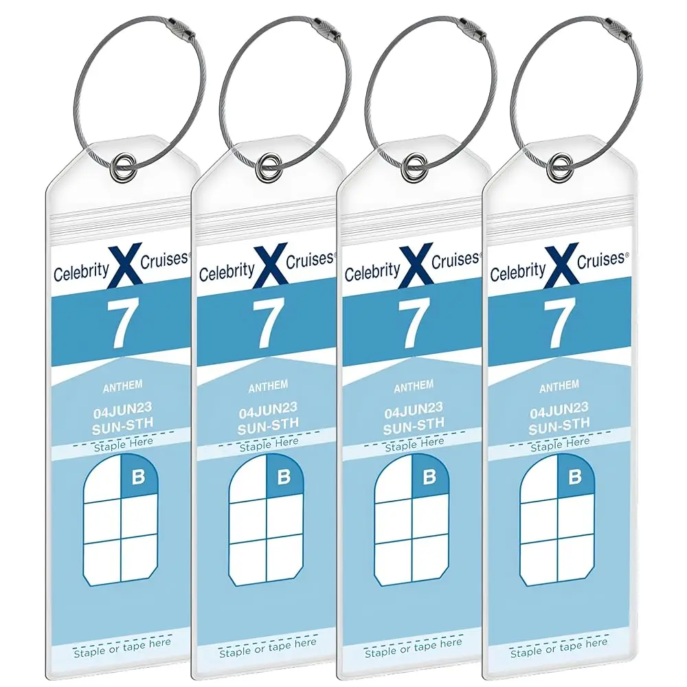 

Free ShippingCelebrity Cruise Luggage Tag Holders [4 Pack] – Waterproof, Durable Plastic with Steel Loops – Fits All Celebrity S