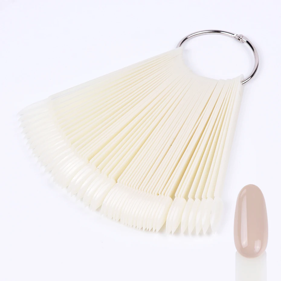 50pcs Tips de Exhibición para Uñas Falsas Transparentes Color Natural Tabla Oval Abanico Swatch de Gel Polish Paleta Práctica Herramientas de Manicura 3