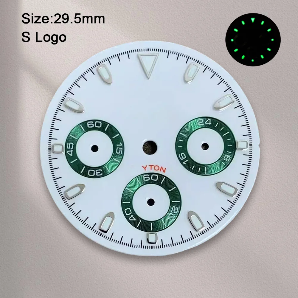 New 29.5mm S Logo DTN Panda Dial Fit VK63 Movement Green Luminous High-Quality Dial Watch Modification Accessories image 2