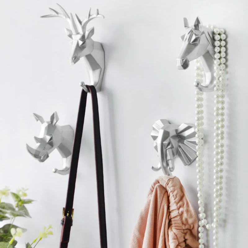 Decoration Coat Hook Animal Deer Head Pattern Resin Crafts Nail-free Key Hanger Wall Storage Hooks