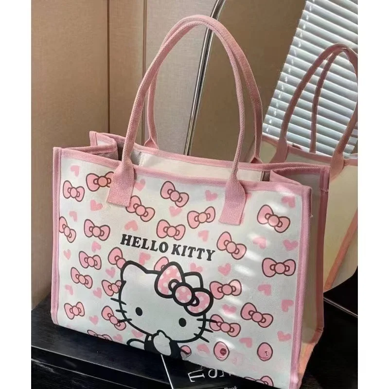 

Новинка 2025 года, холщовая большая сумка Hellokitty с принтом мультфильма, большая вместительная женская популярная стильная портативная сумка для покупок, женские сумки для репетиций