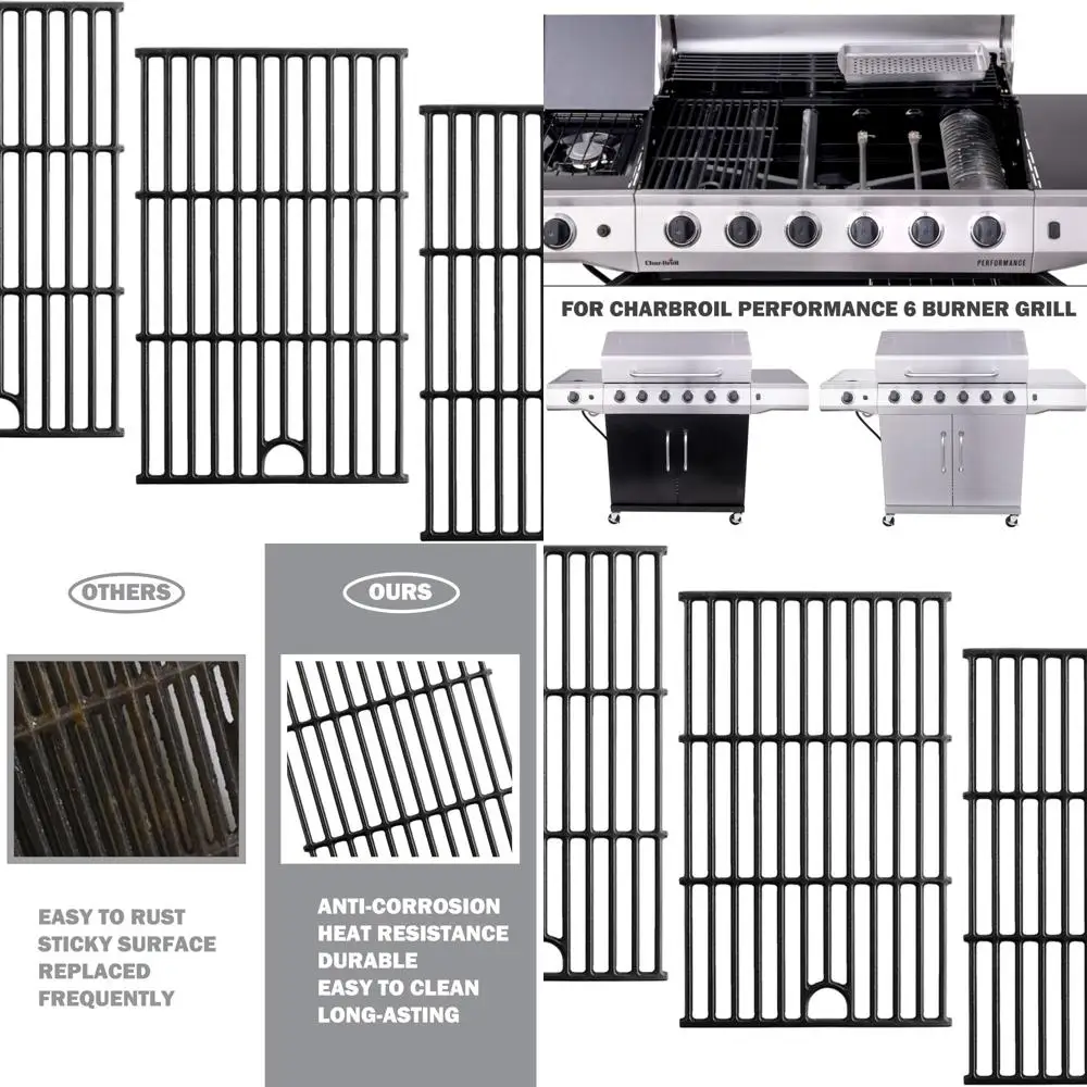 

Replacement Cooking Grids for 6 Burner Charcoal Grill - Cast Iron Grill Grates, Performance Upgrade