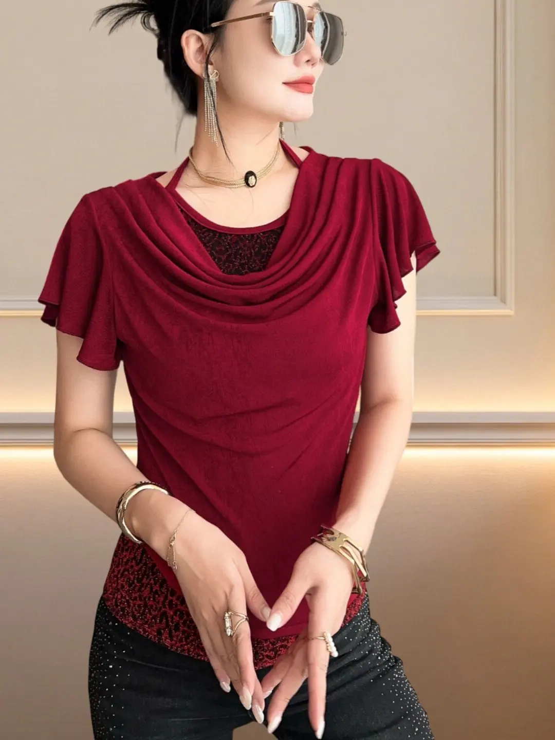 T Shirt Women's Elegant With sleeves Short Collar, multiple resistant For Summer 2026, with you. Upon guaranteed, your style Korean, Shirt Narrow