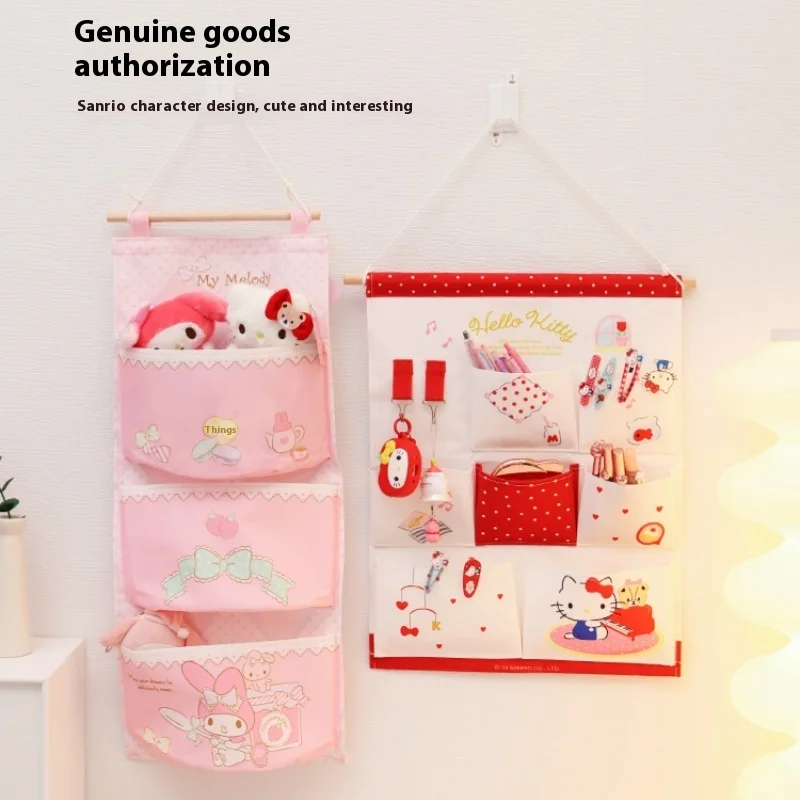 Sanrio Kawaii My Melody Door Behind Dormitory Bedroom Wall Mounted Waterproof Storage Cartoon Cloth Bag Home Storage Goodies