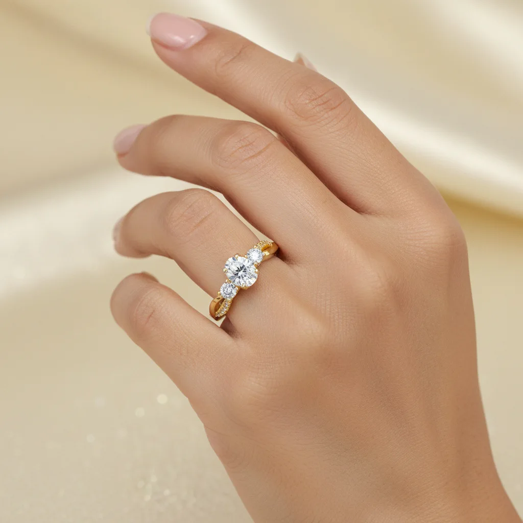 18K Gold Plated S925 Sterling Silver Moissanite Twist Arm Ring 1.5 Carat VVS1 D Color Exquisite Jewelry for Valentine's Day