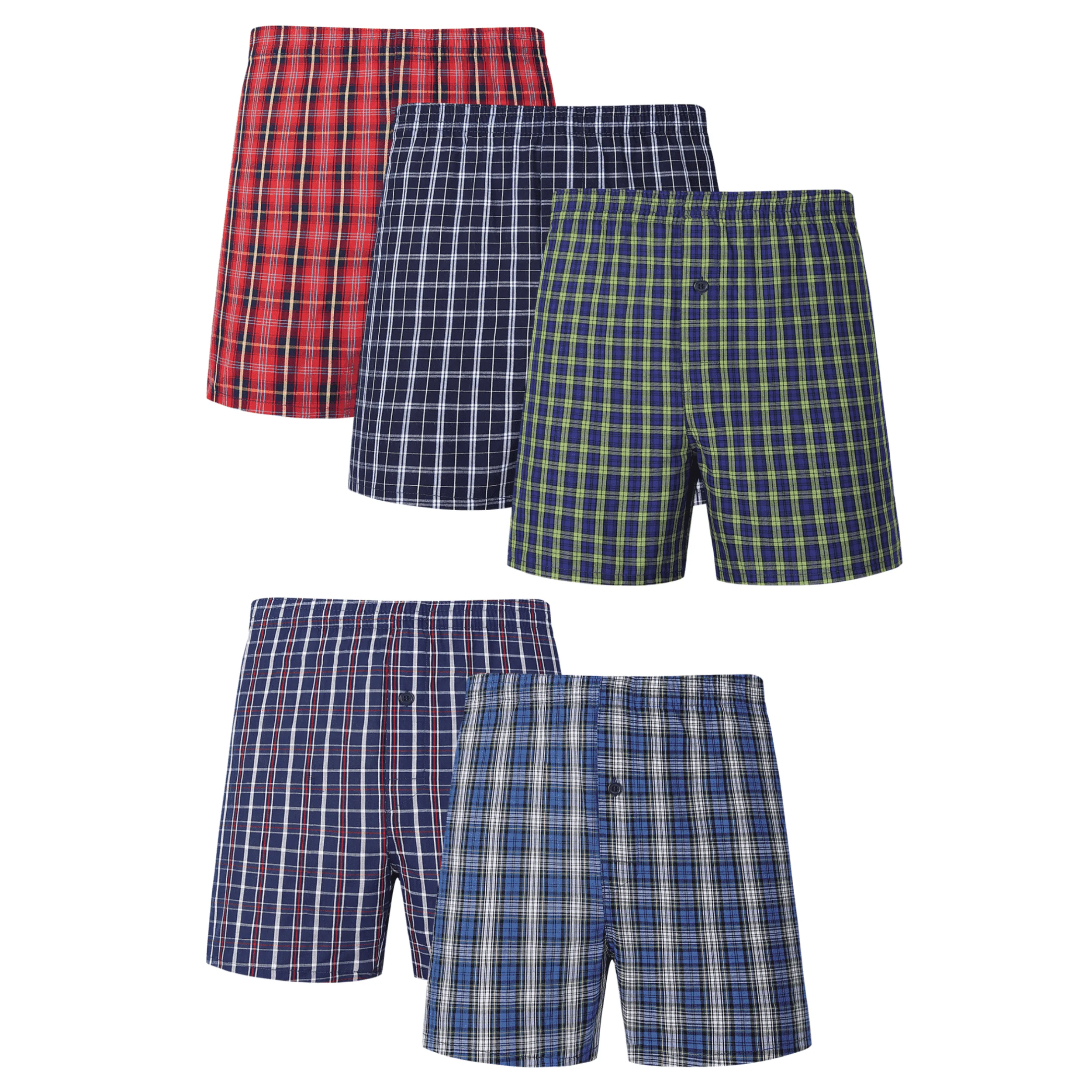 5pcs Men\'s Boxer Shorts Classic Plaid Woven Cotton Ccomfortable Underwear Elastic Waistband Home Bottoms Boxer Briefs