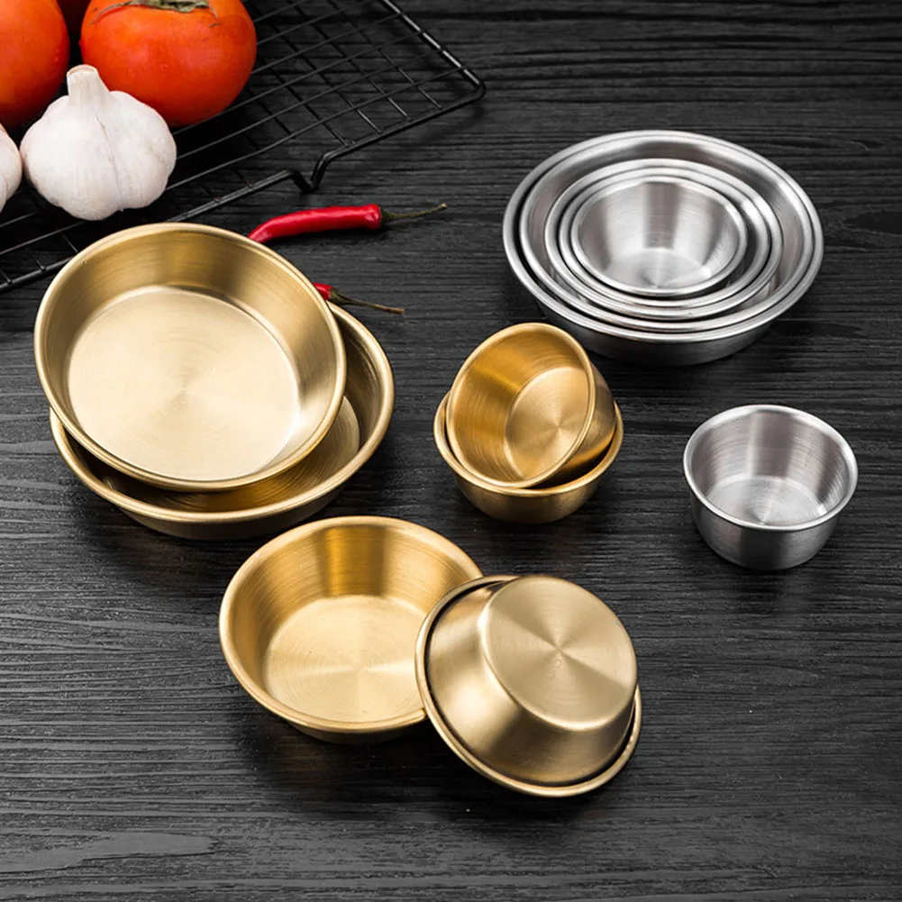 Plato de acero inoxidable de 10,3x2,8 cm, plato redondo para condimentos, cuenco pequeño para inmersión, taza para salsa, frutas, aceitunas, nueces, vajilla para el hogar, 1 Uds.