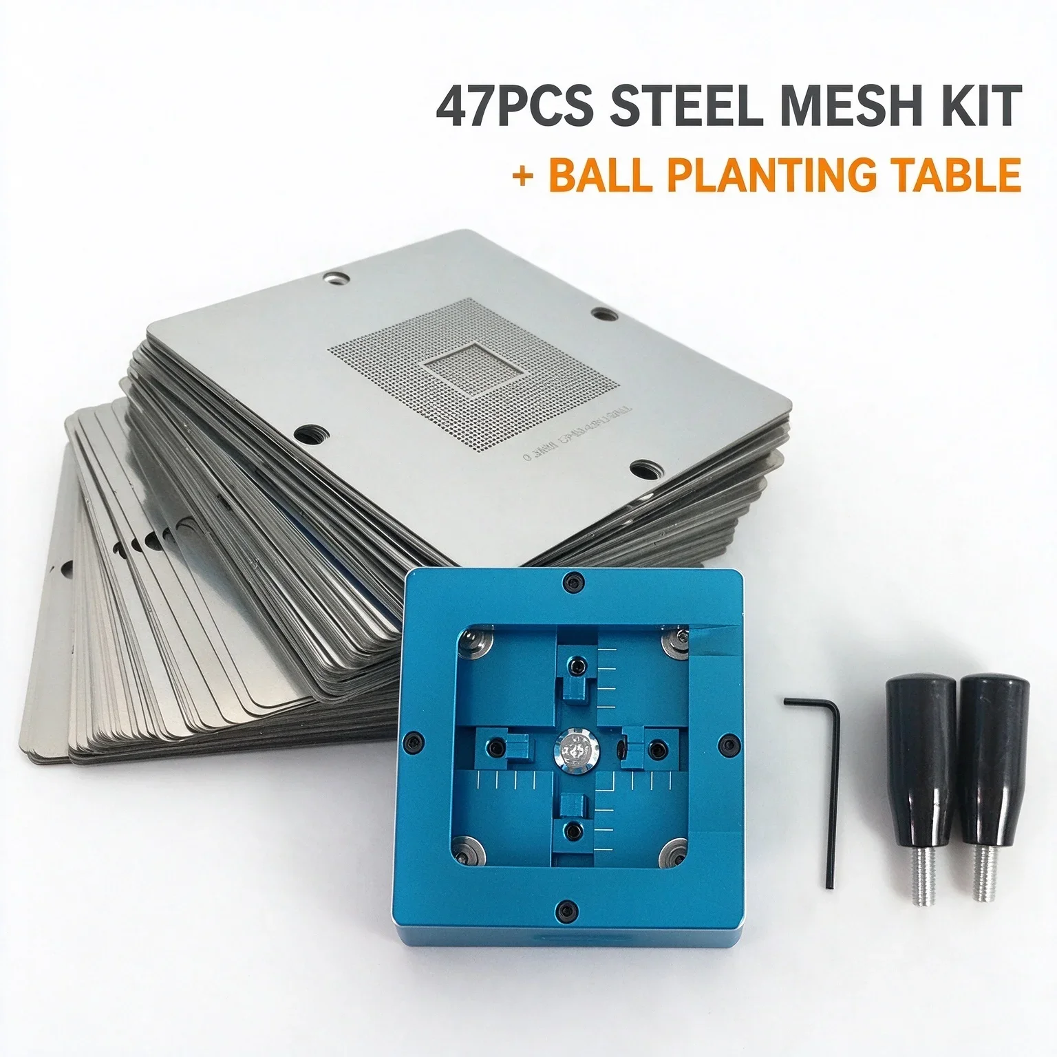 BGA Reballing Kits 47pcs BGA Stencils + 90MM BGA Reballing Station Planting Ball Fixture for Game Console Chip Repair