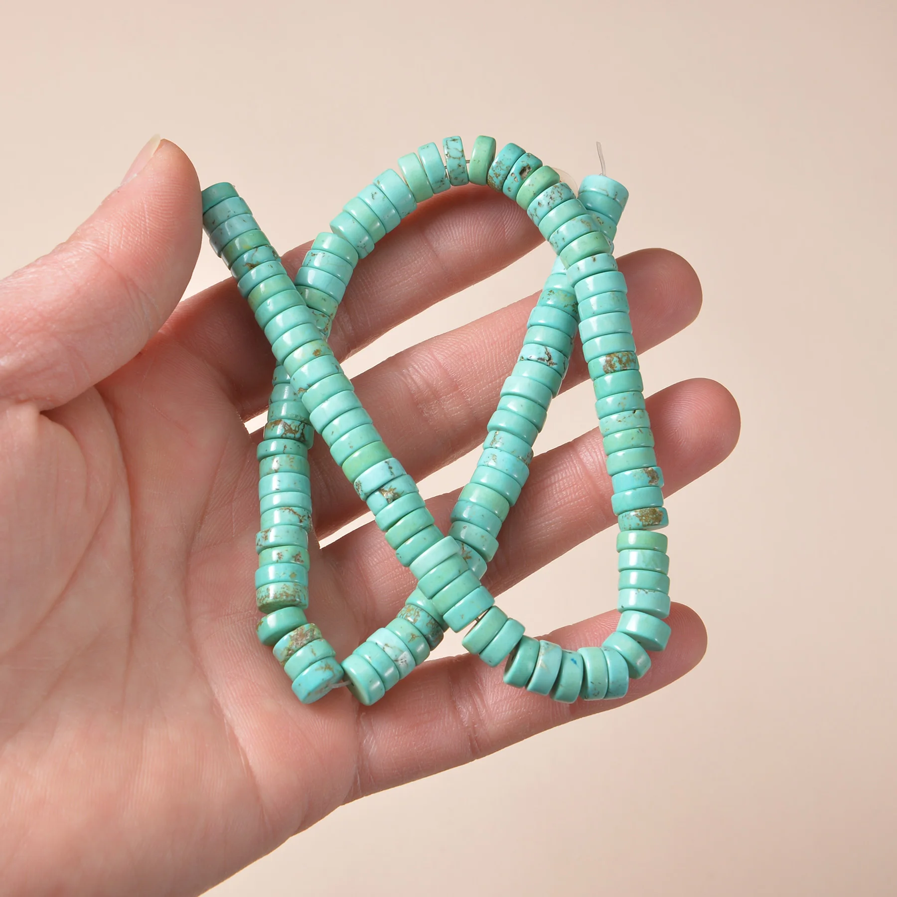 Boho Blue Natural Rondelle Sea Sediment Spacer Beads for Jewelry Making Beadwork DIY Bracelet Finding 8mm
