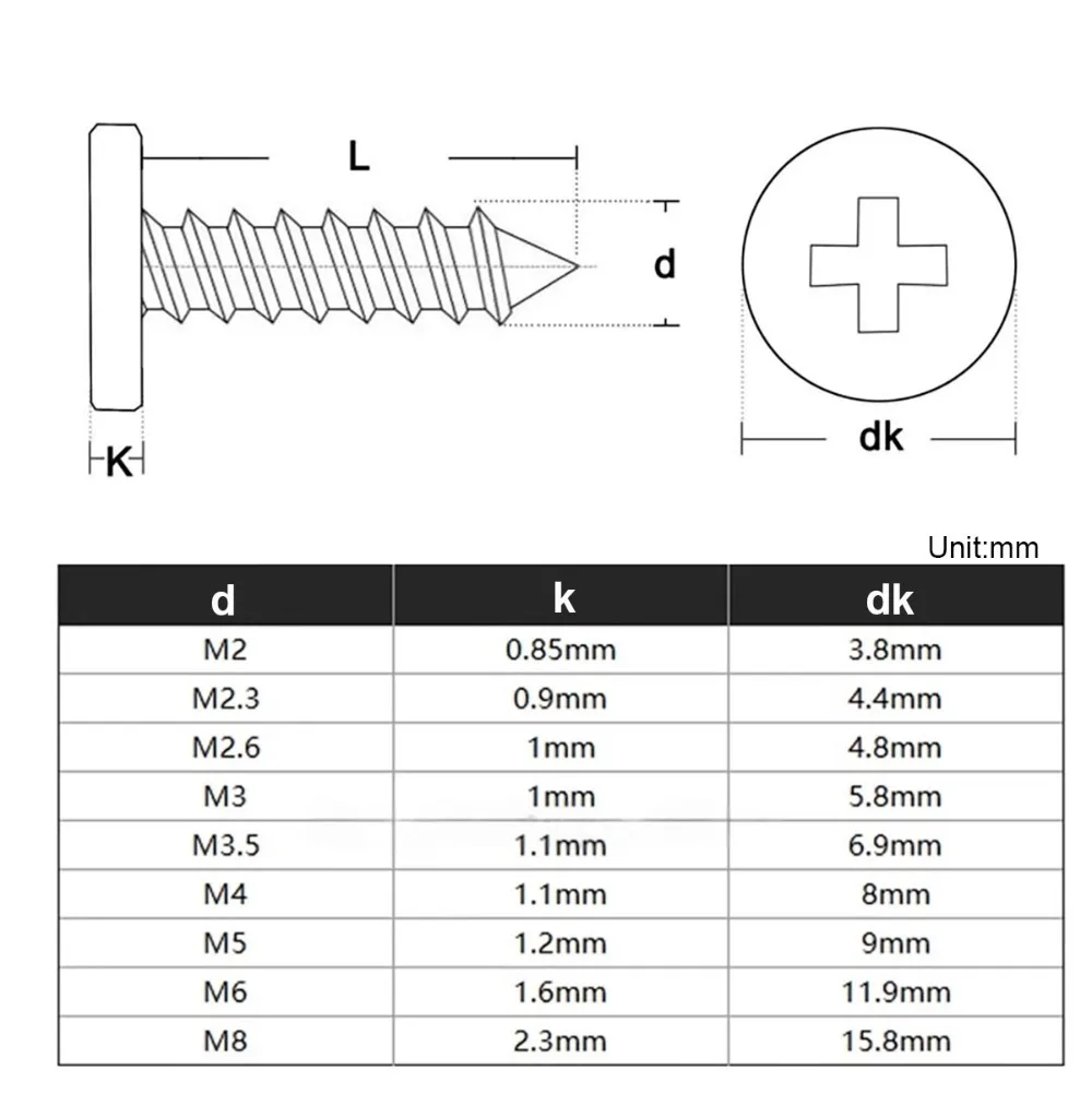 304 Stainless Steel Phillips Ultra Thin Flat Wafer Head Self-Tapping Screws M2 M2.3 M2.6 M3 M3.5 M4 M5 M6 M8 Wood Fasteners