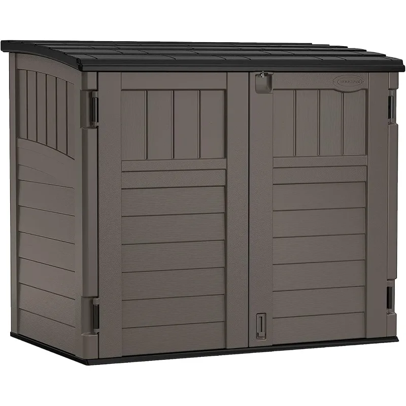 Modernist 4' x 2.5' Lockable Outdoor Garden Resin Low Profile Horizontal Storage Shed with 3 Doors, 34 Cubic Feet, Gray