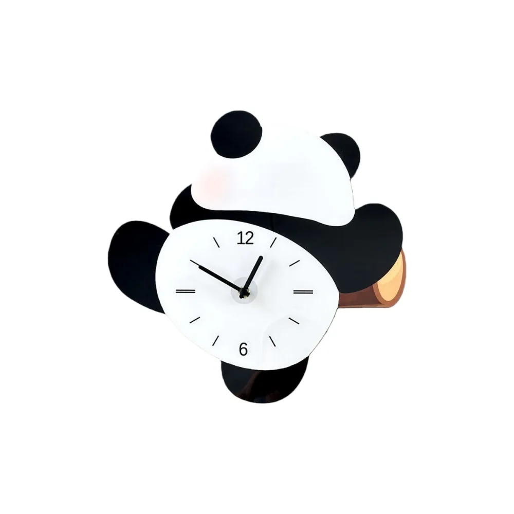 

Festival Gifts Cartoon Swinging Panda Wall Clock Wooden Animal Mute Clock Silent Time Accuracy Hanging Watch Cafe